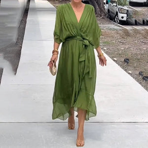 Stylish and elegant V-neck chiffon dress